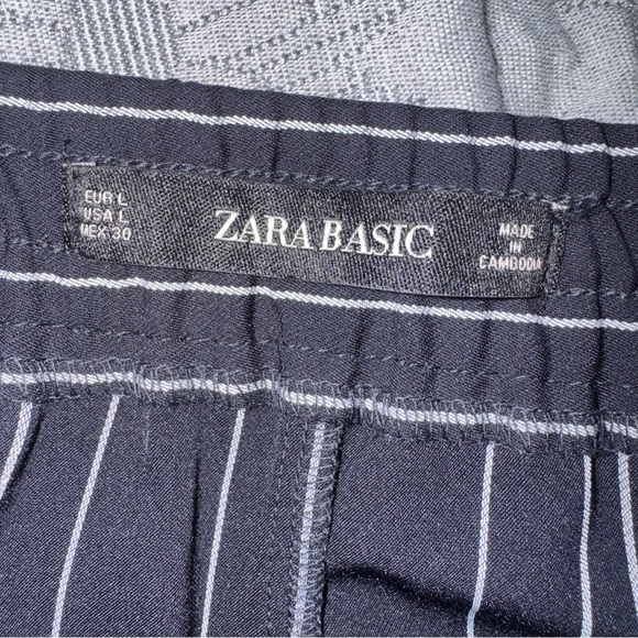 Zara Wide Leg Striped Pants L Black White Side Slit - Picture 7 of 7